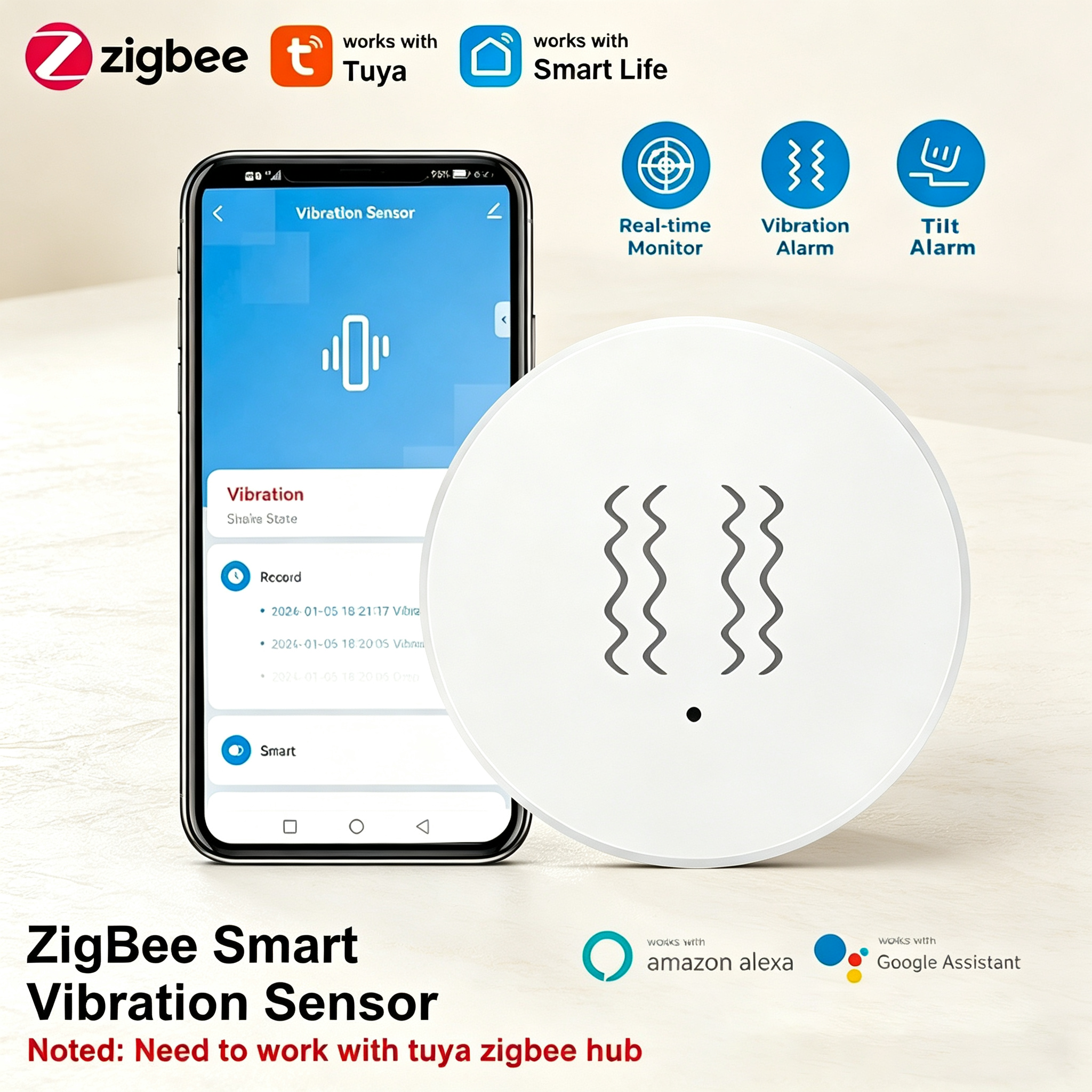 Home Security Tools - Tuya ZigBee Smart Vibration & Tilt