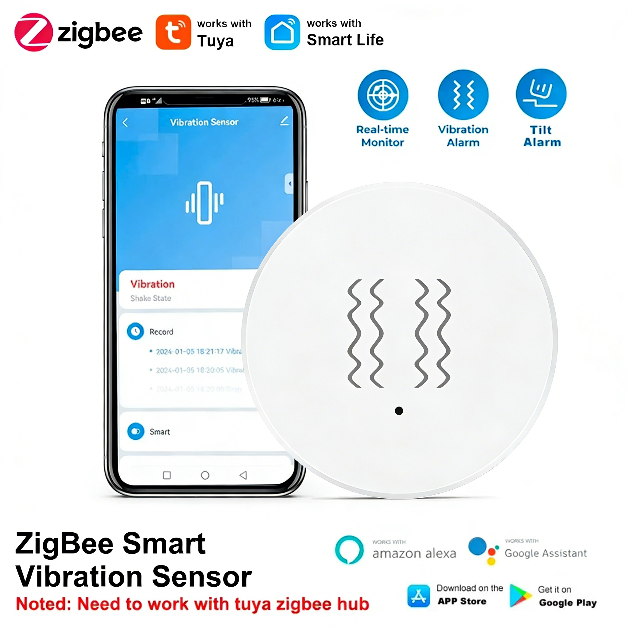 Home Security Alarm - Tuya Zigbee Smart Vibration Sensor Real-Time